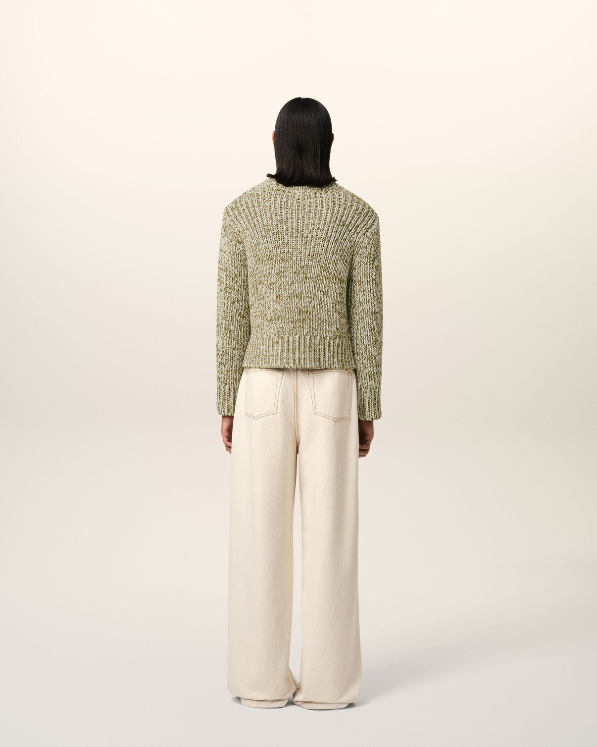 Green Mouliné Textured Knit Crewneck Sweater