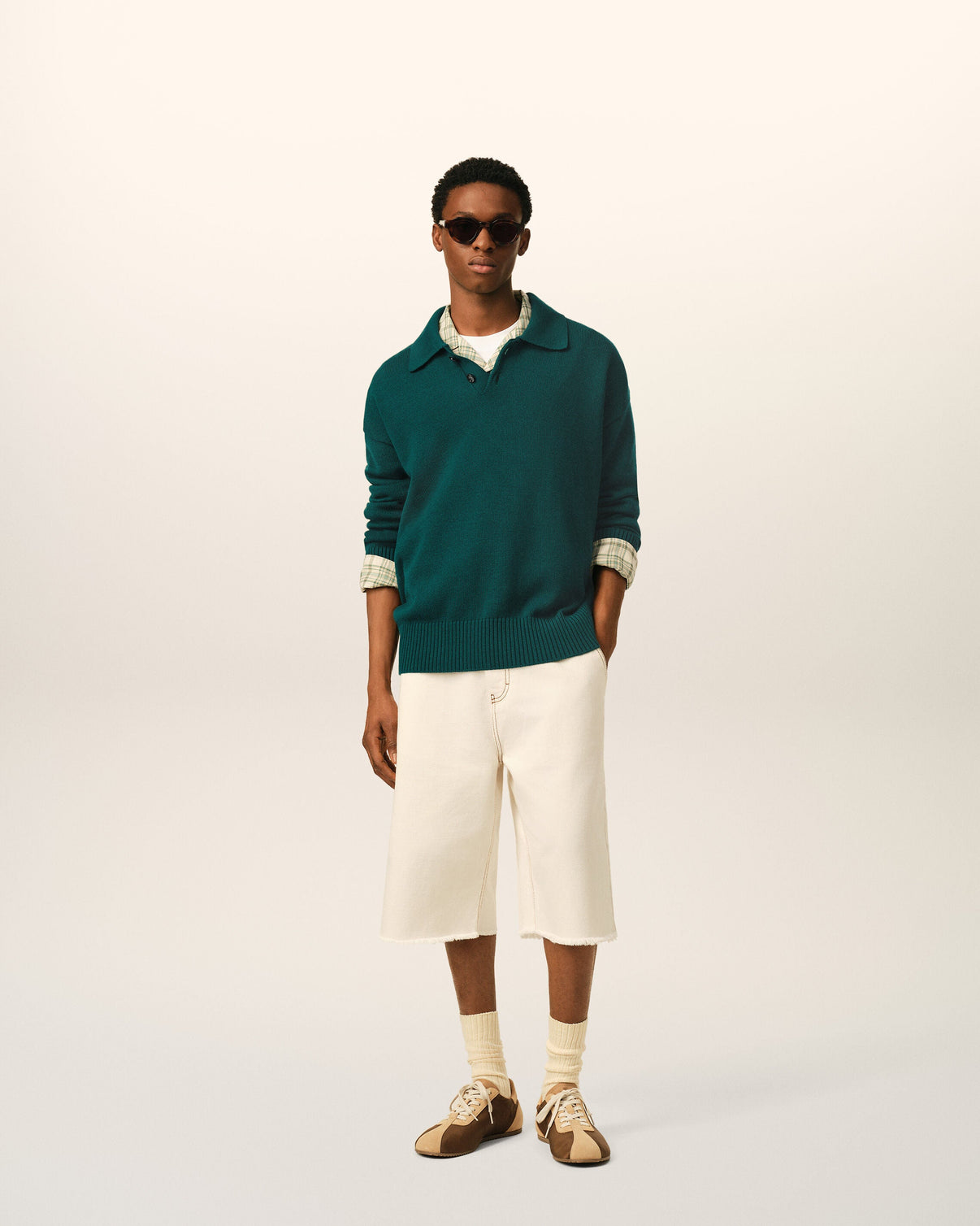 Green Wool And Cotton Boxy Polo