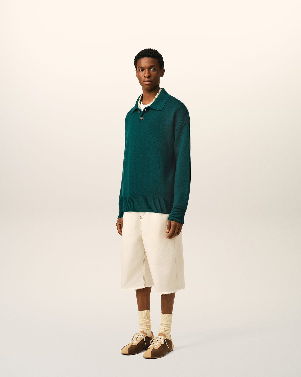 Green Wool And Cotton Boxy Polo