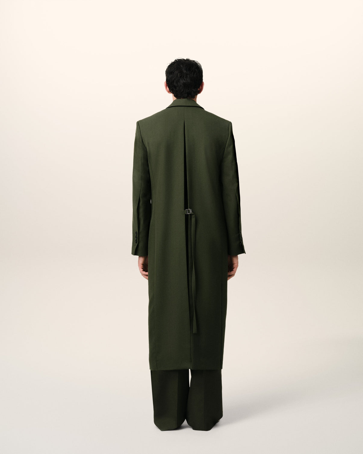 Green Wool Back Slit Long Coat