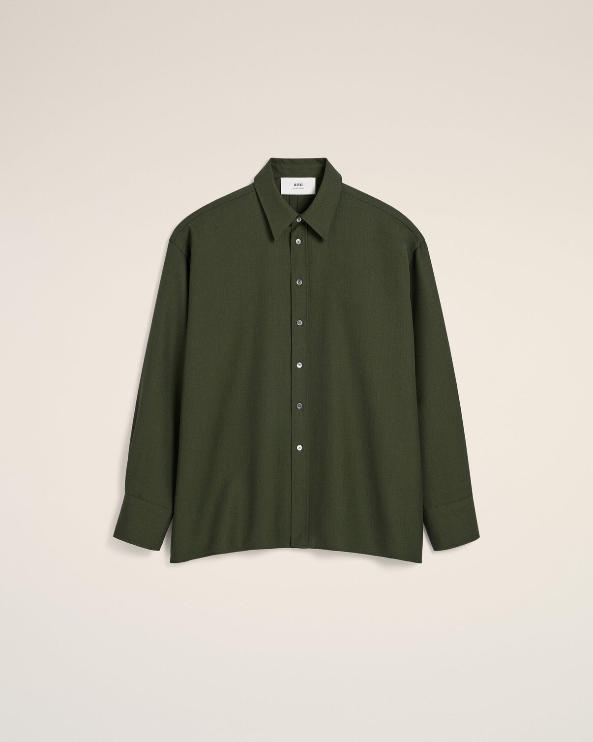 Green Wool Back Slit Loose Shirt