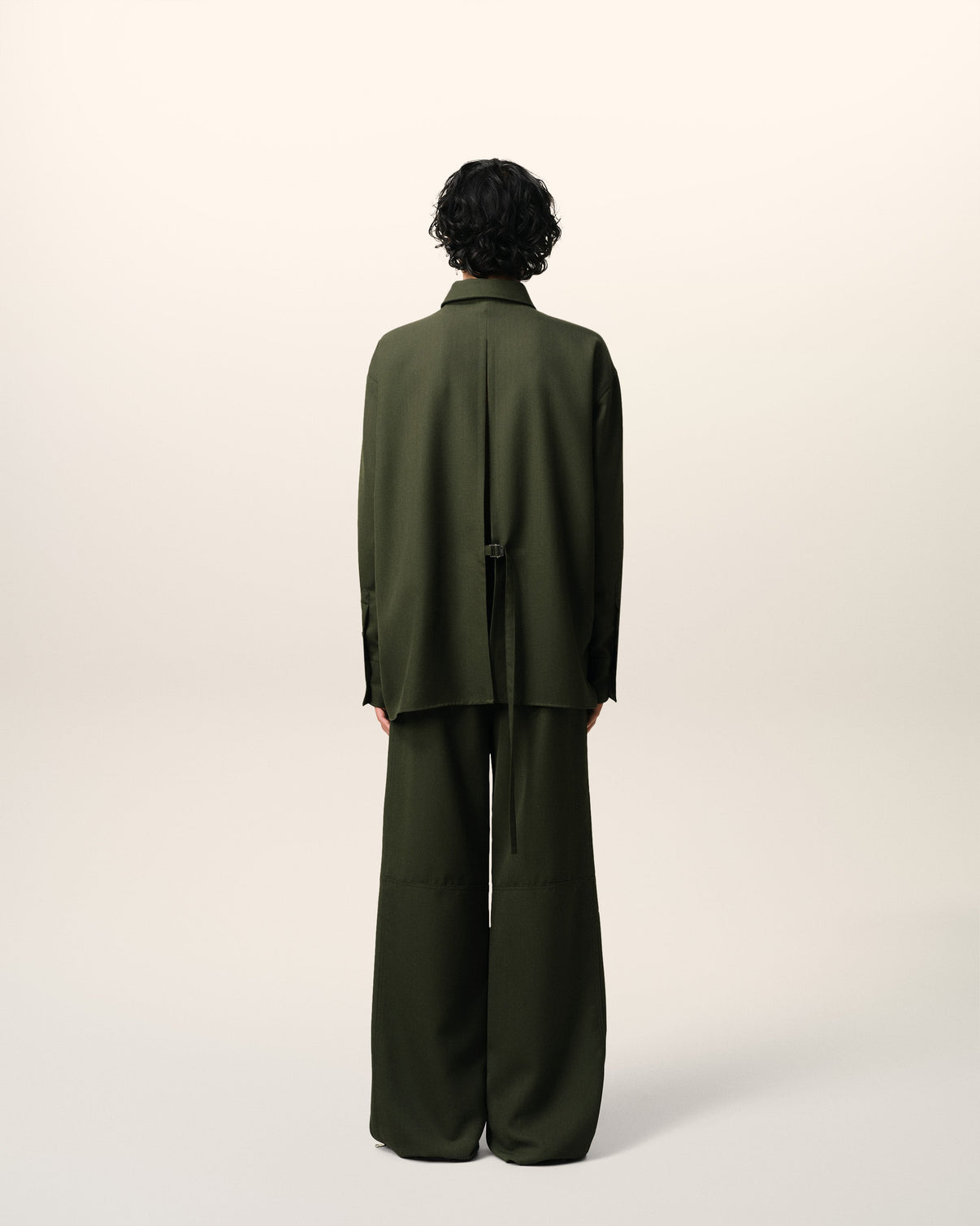 Green Wool Back Slit Loose Shirt
