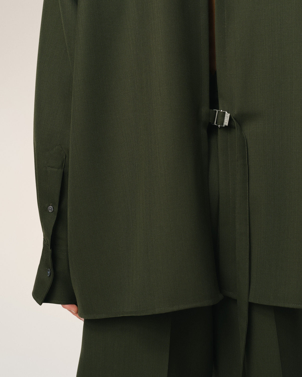 Green Wool Back Slit Loose Shirt