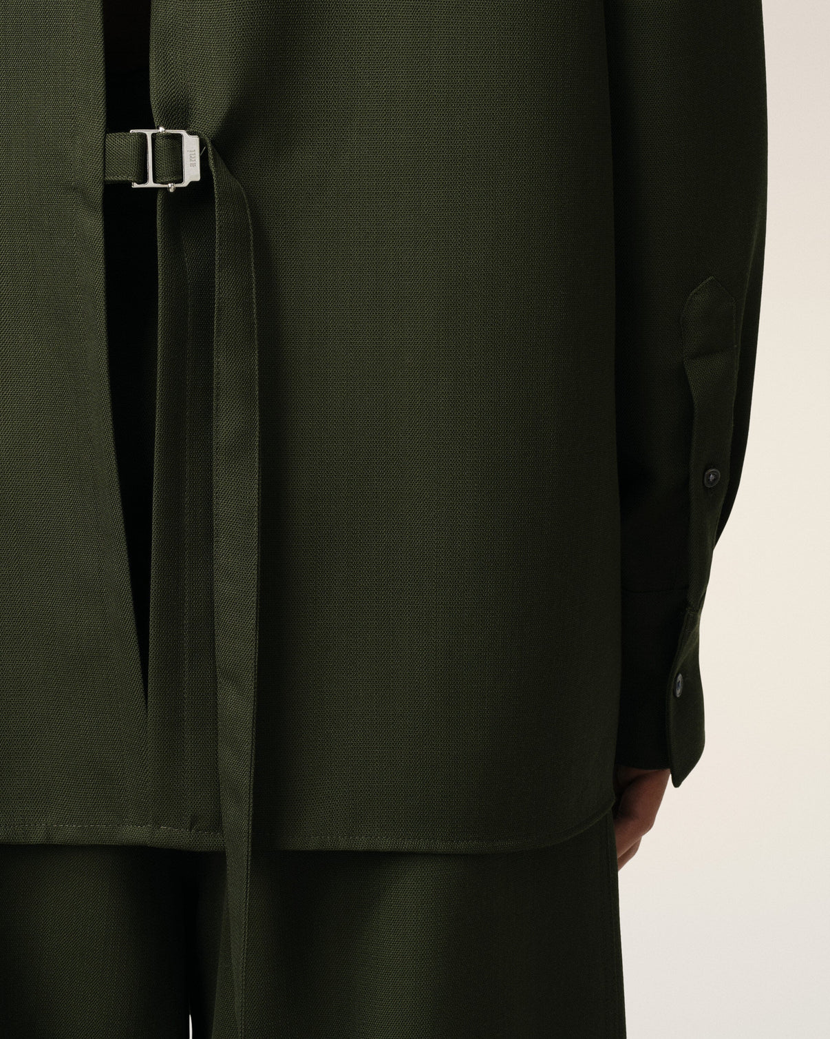 Green Wool Back Slit Loose Shirt