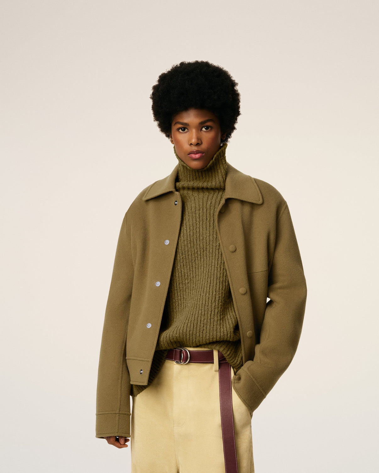 Green Wool Boxy Buttoned Jacket