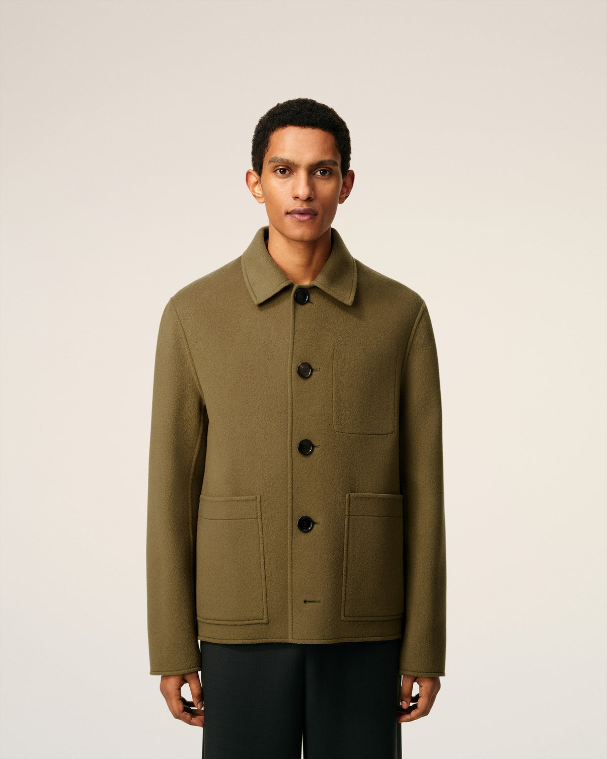 Green Wool Boxy Buttoned Jacket