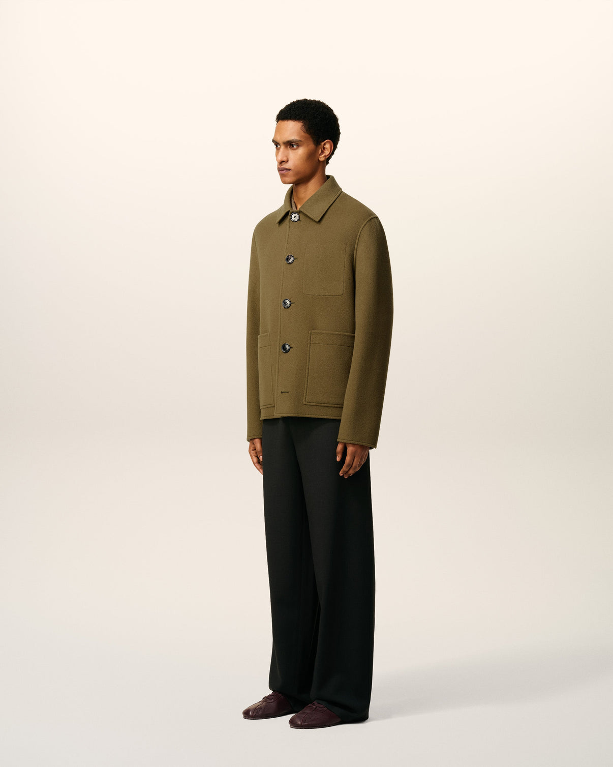 Green Wool Boxy Buttoned Jacket