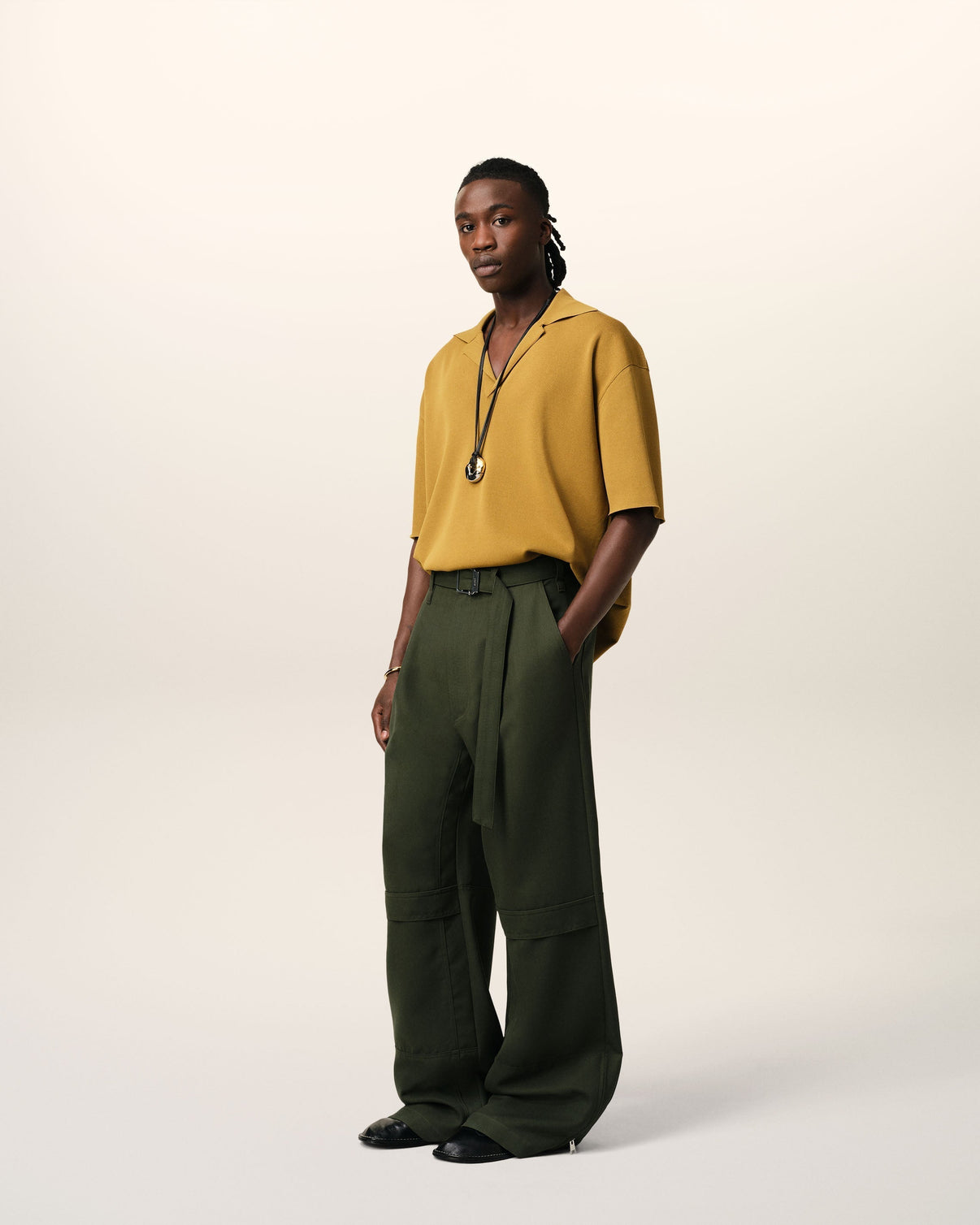 Green Wool Cargo Trousers