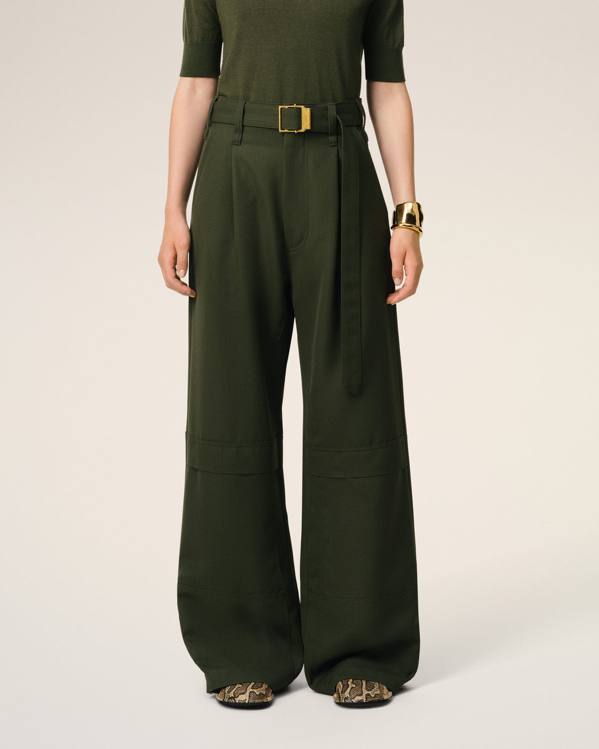 Green Wool Cargo Trousers