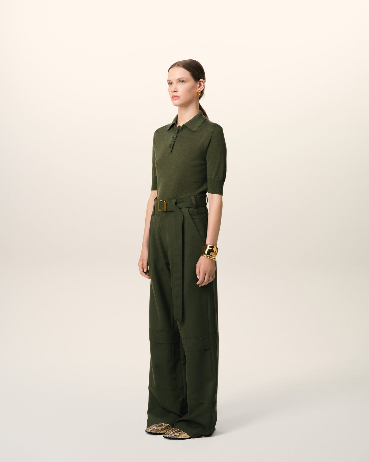 Green Wool Cargo Trousers
