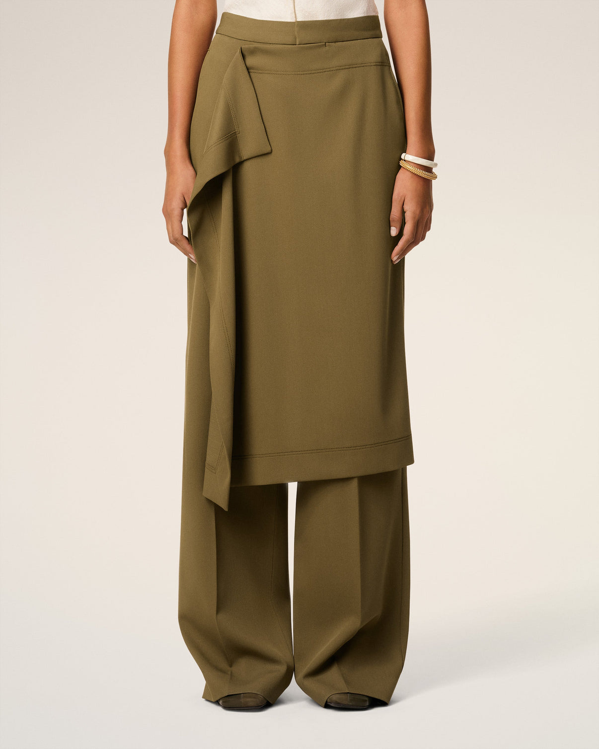 Green Wool Front Panel Large Trousers