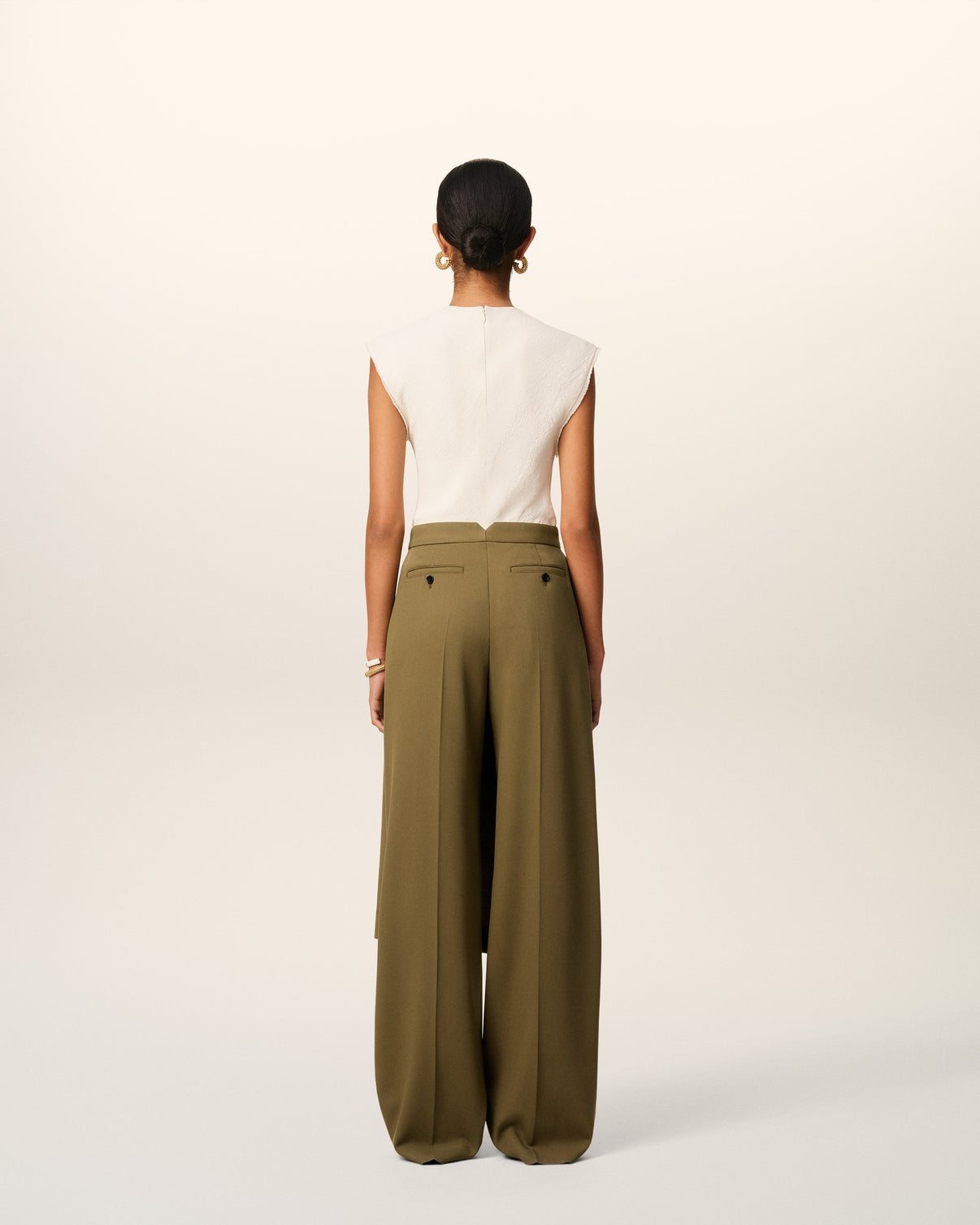 Green Wool Front Panel Large Trousers
