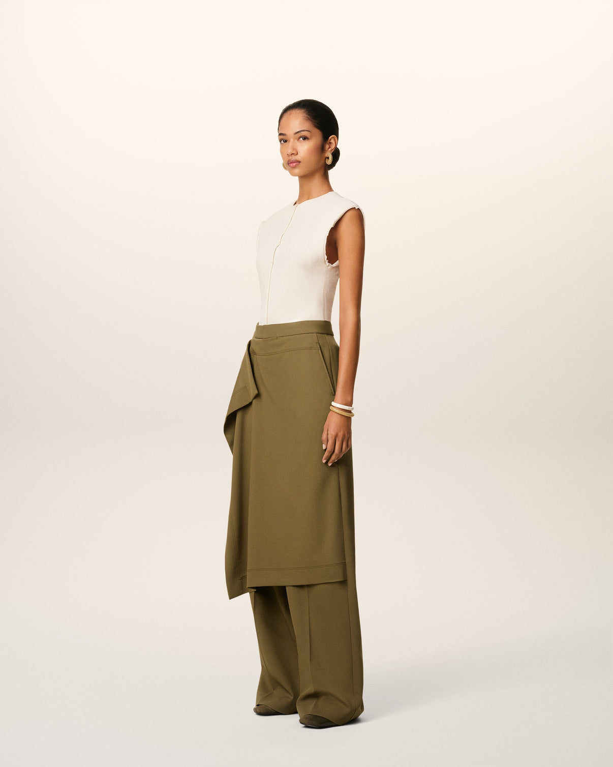 Green Wool Front Panel Large Trousers