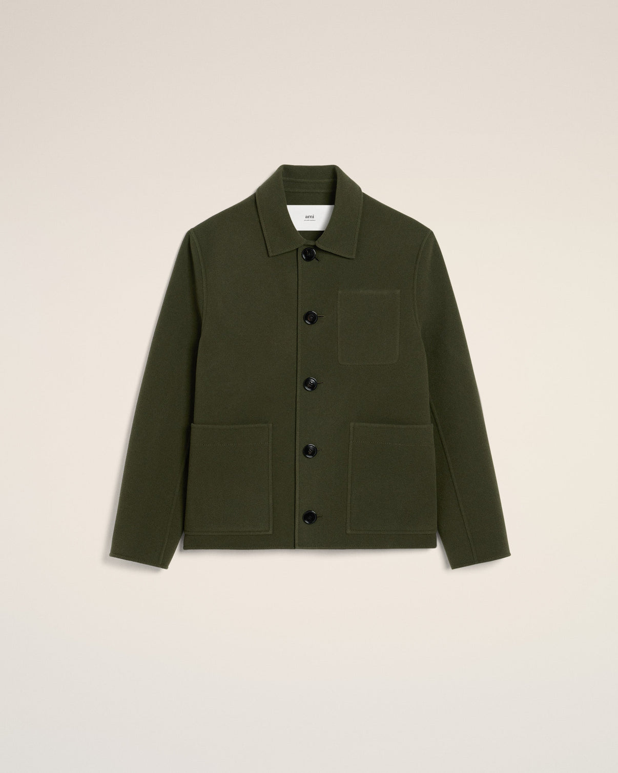 Green Wool Knit Boxy Buttoned Jacket