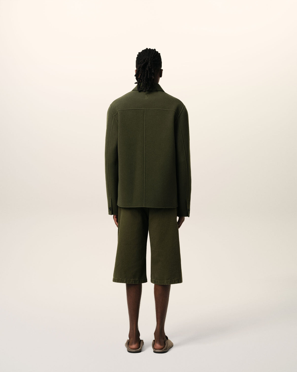 Green Wool Knit Boxy Buttoned Jacket