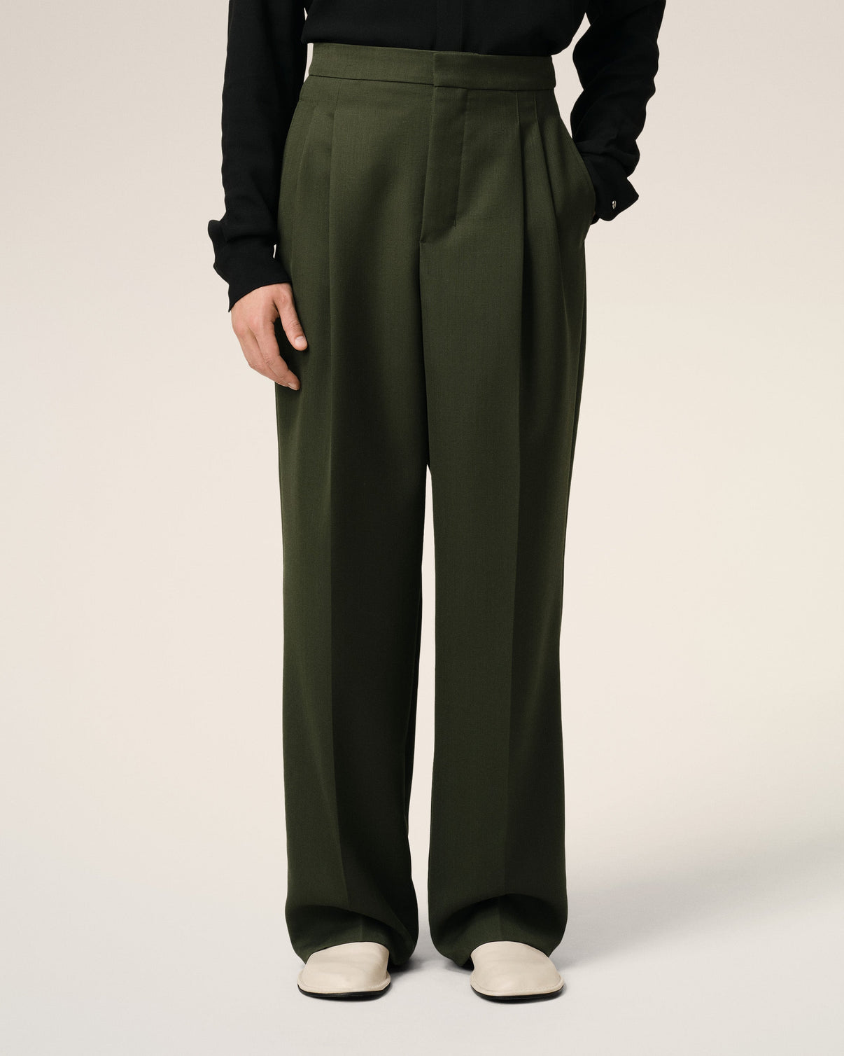 Green Wool Large Fit Trousers