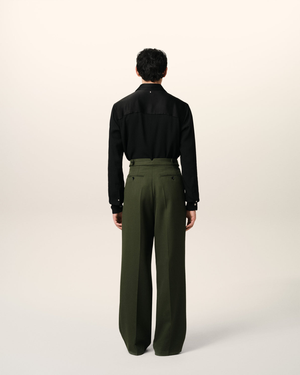 Green Wool Large Fit Trousers