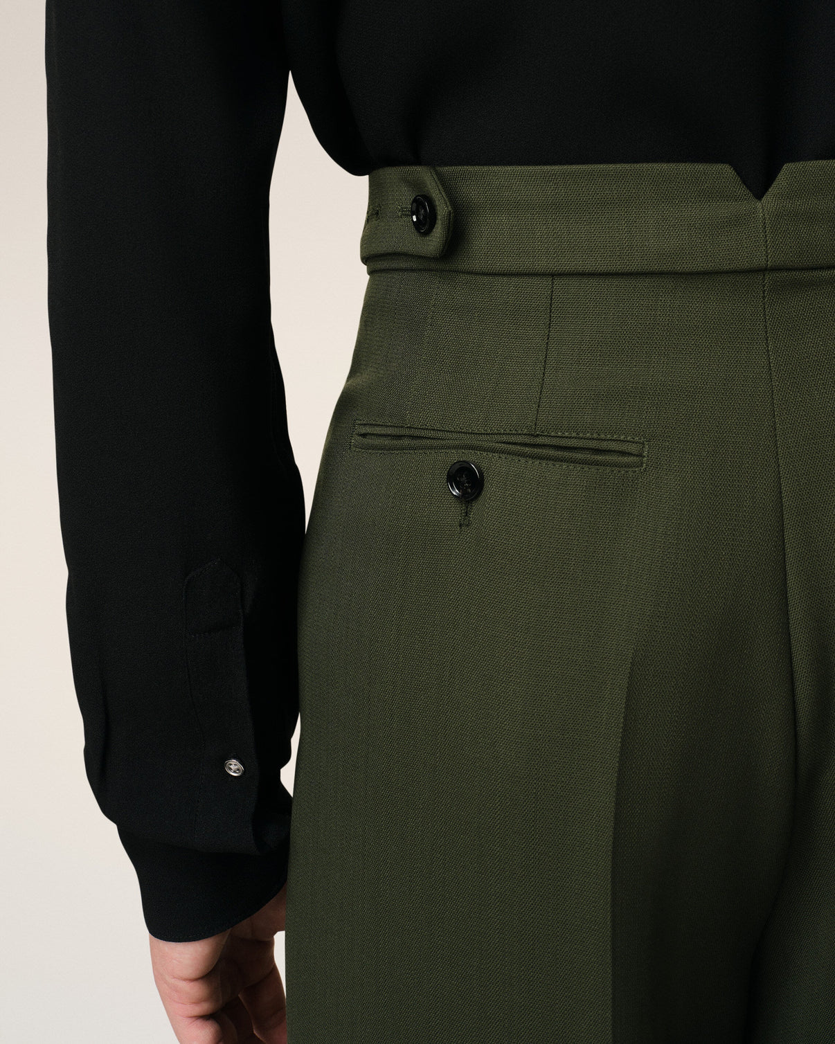 Green Wool Large Fit Trousers