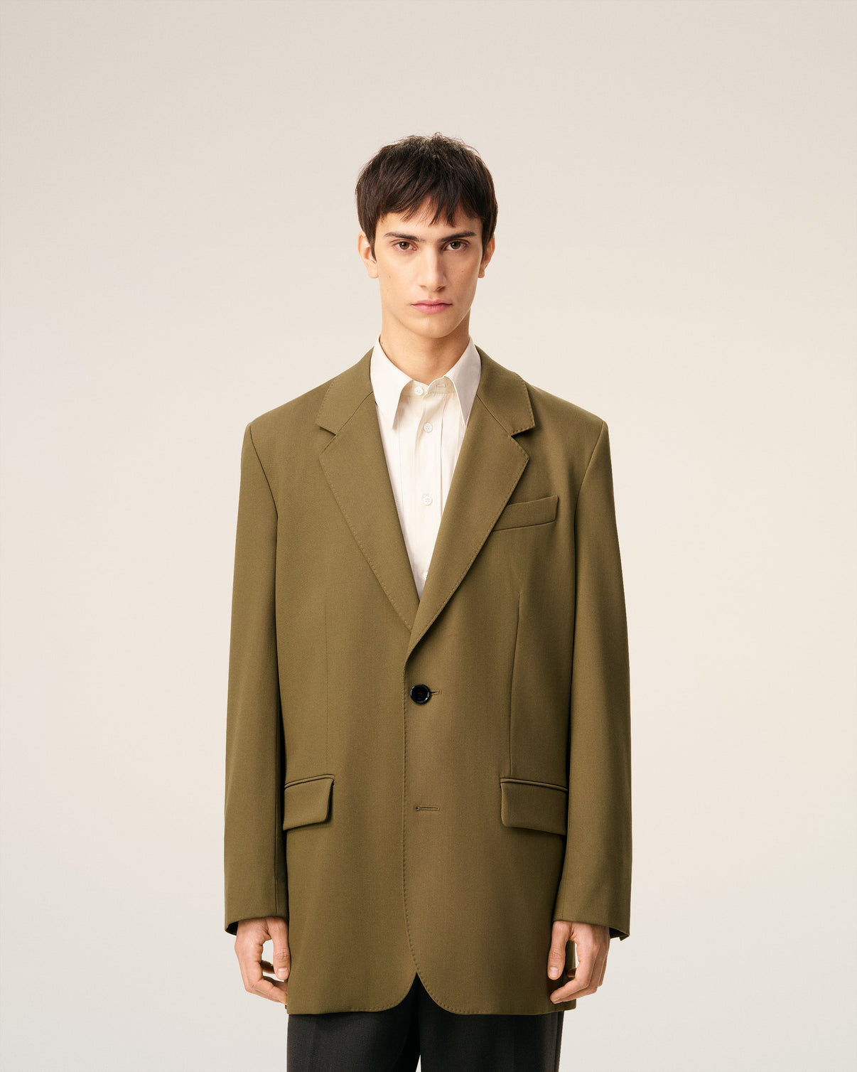 Green Wool Loose Double Breasted Jacket
