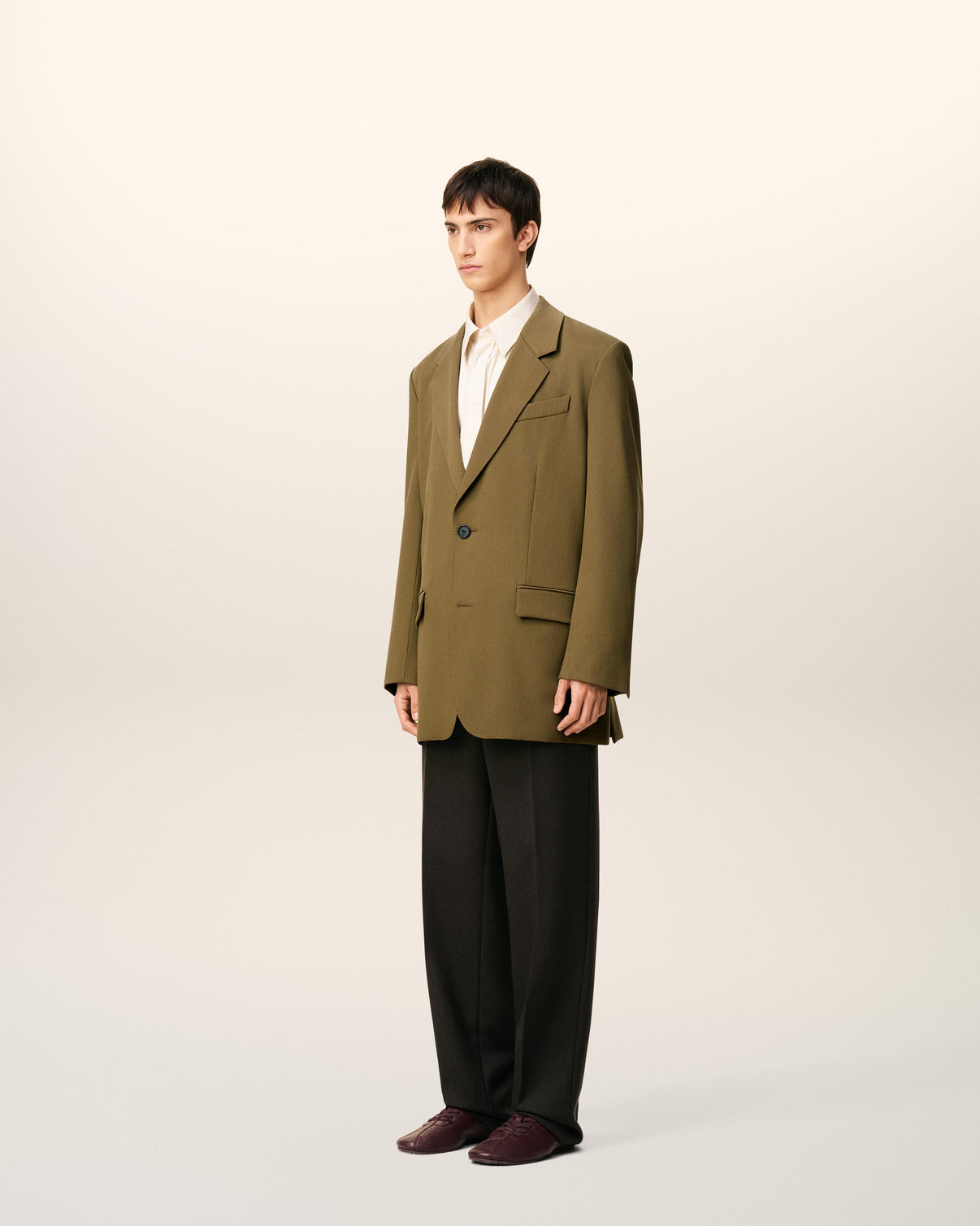 Green Wool Loose Double Breasted Jacket