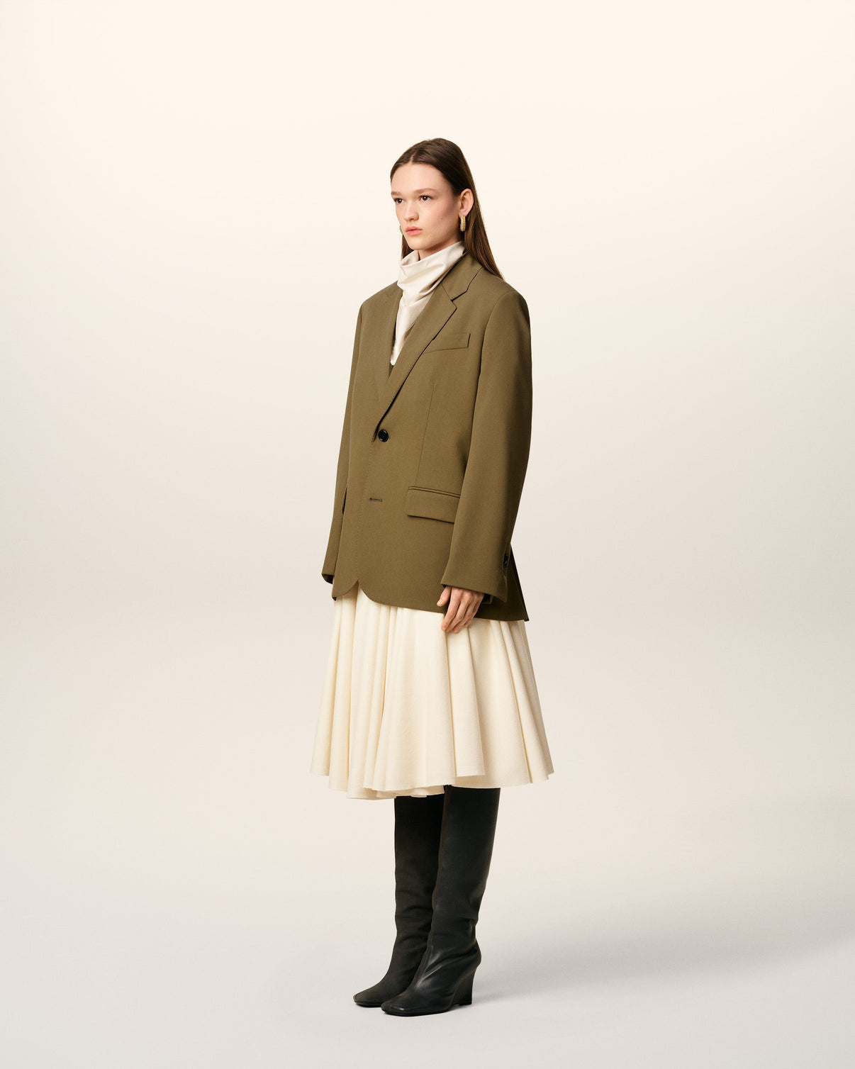 Green Wool Loose Single Breasted Jacket