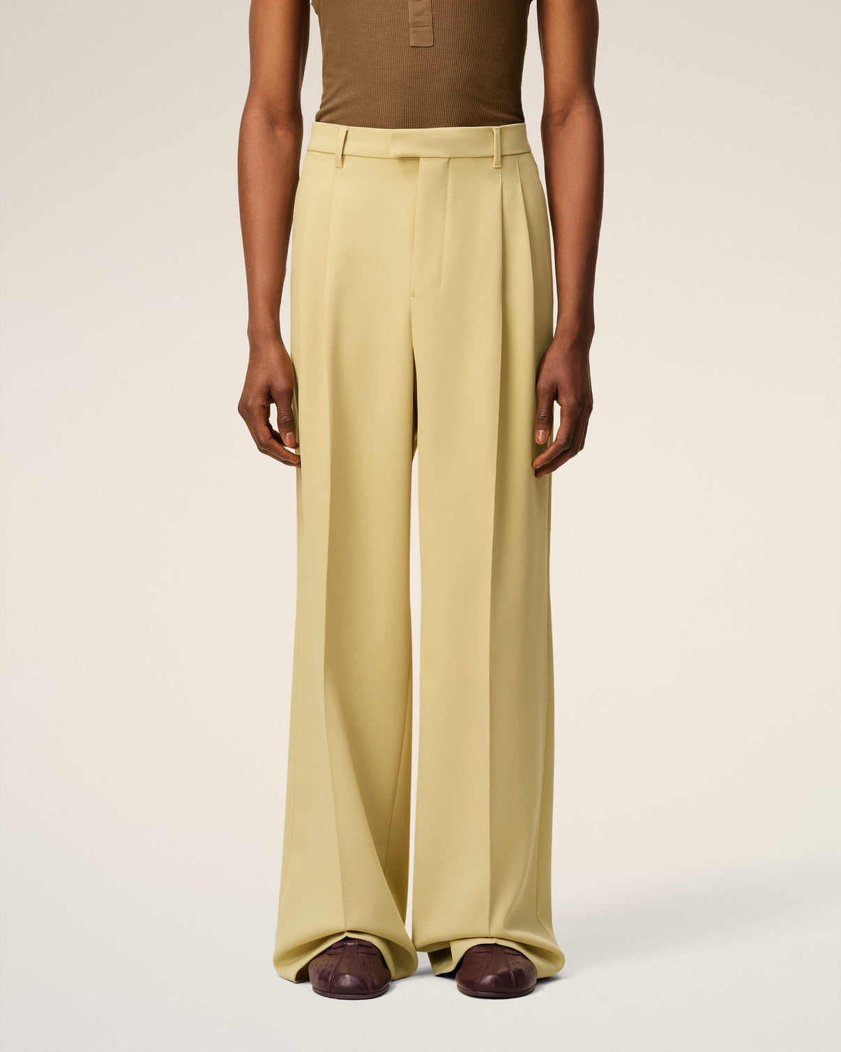Green Wool Low Waist Wide Trousers