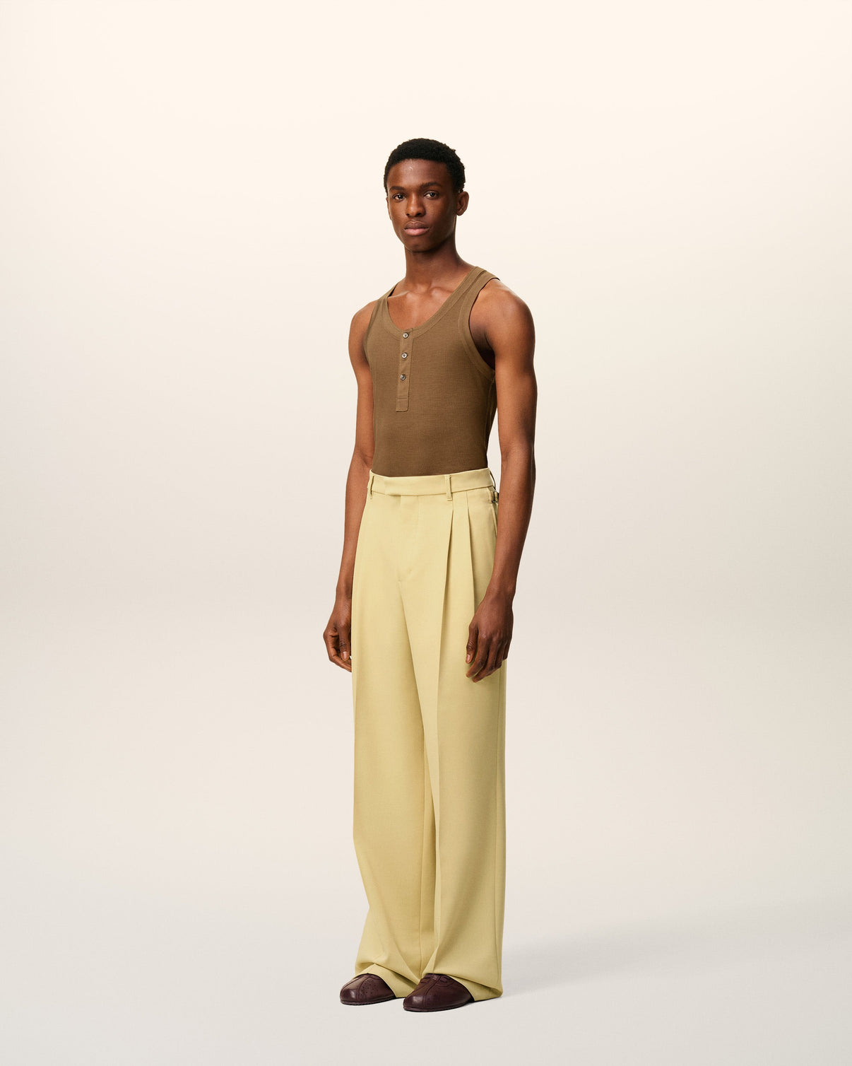 Green Wool Low Waist Wide Trousers