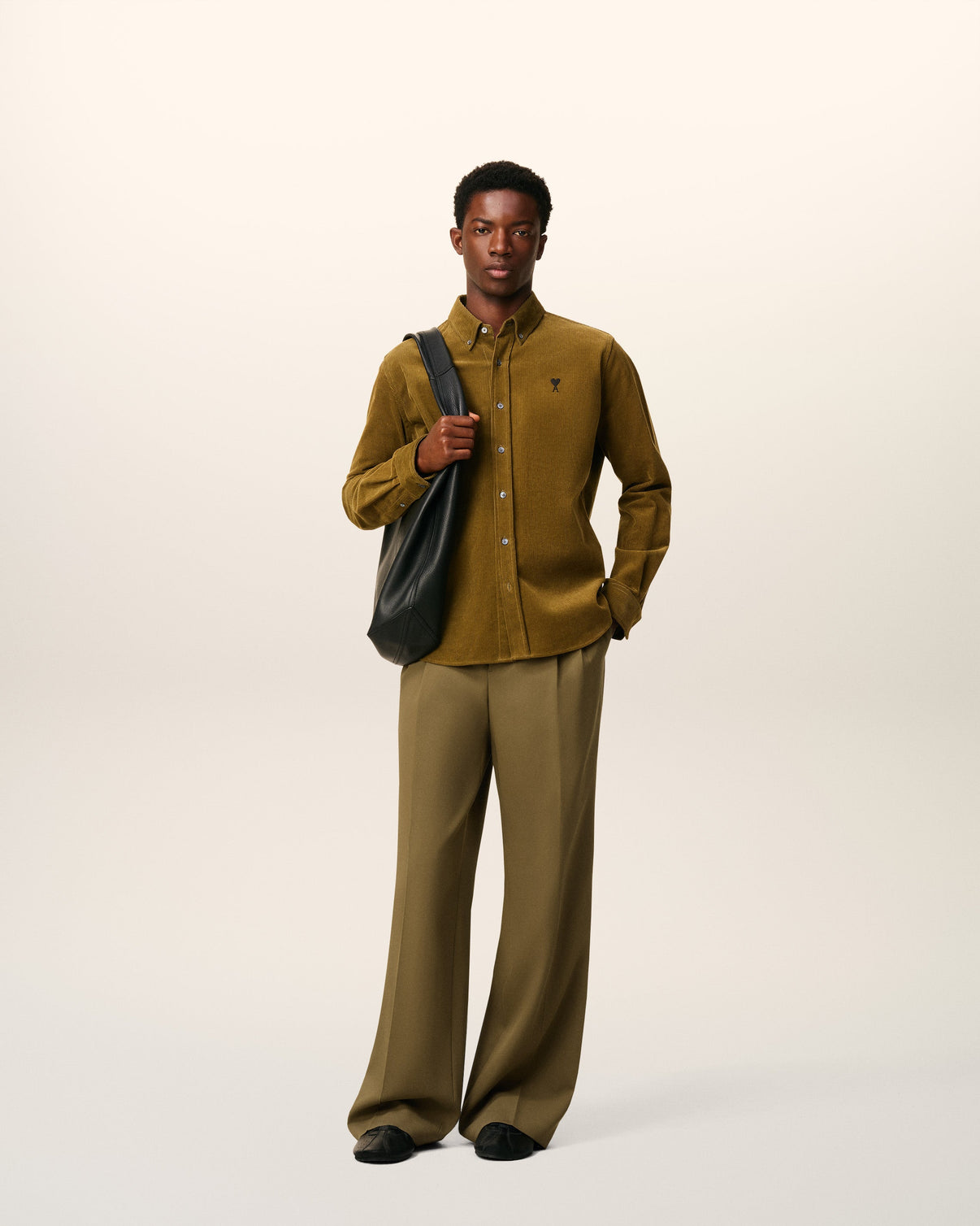 Green Wool Low Waist Wide Trousers
