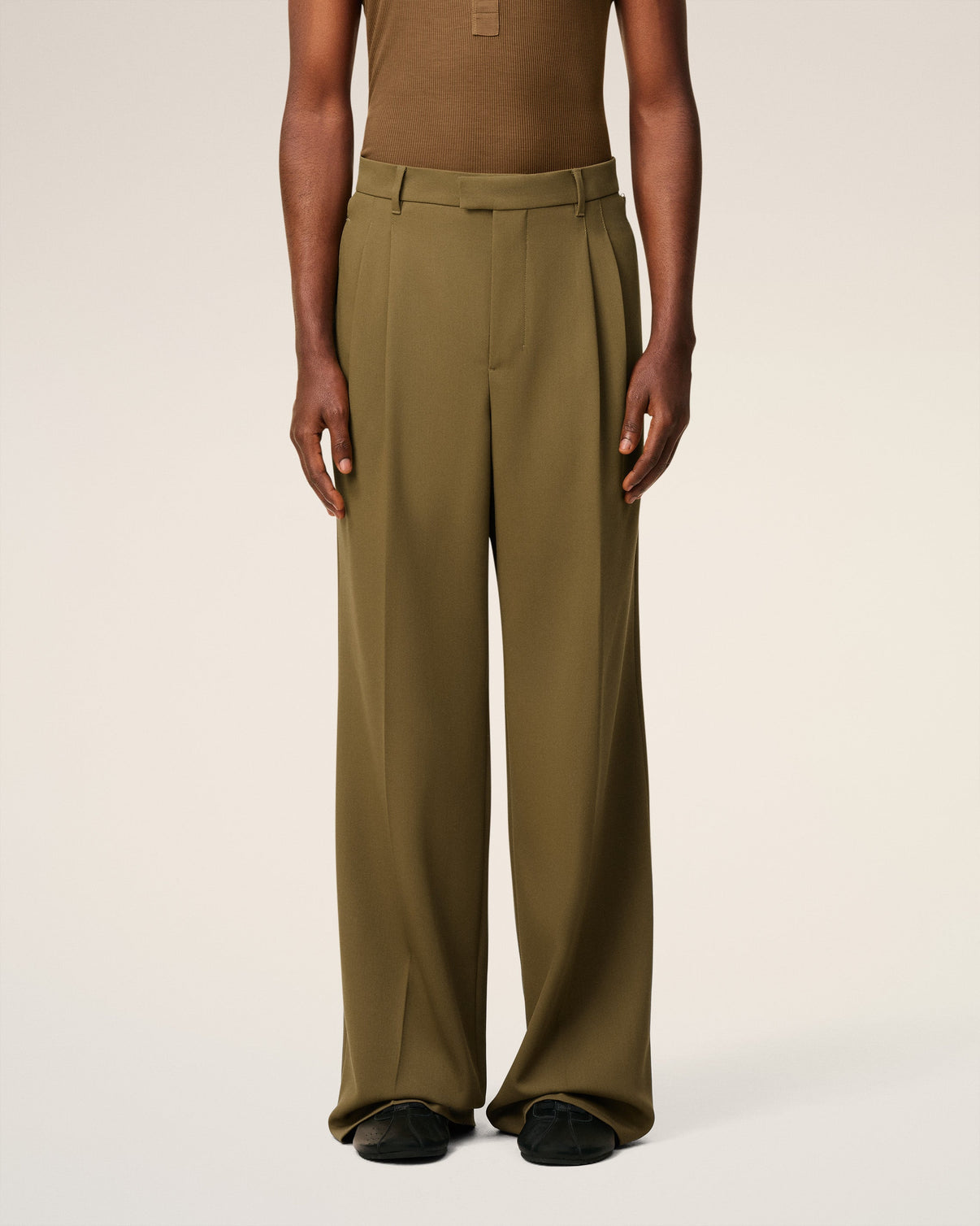 Green Wool Low Waist Wide Trousers
