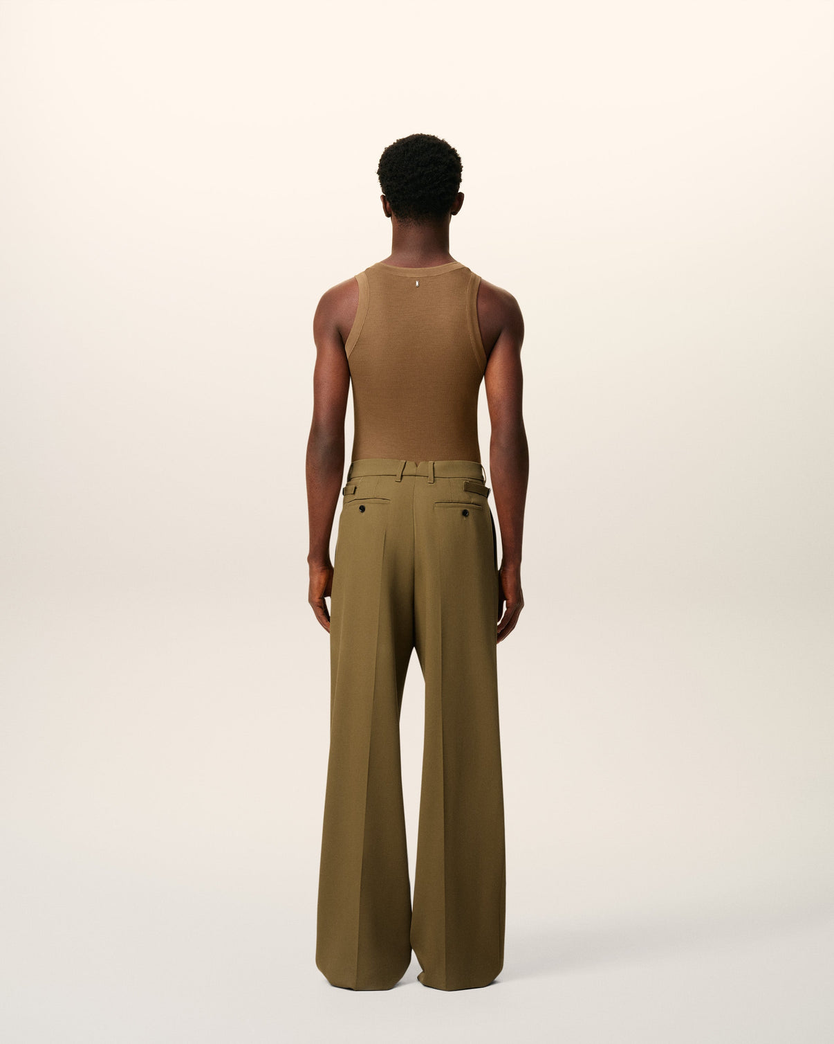 Green Wool Low Waist Wide Trousers