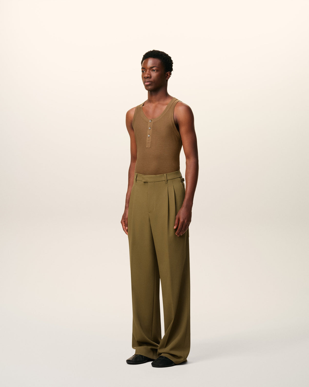 Green Wool Low Waist Wide Trousers