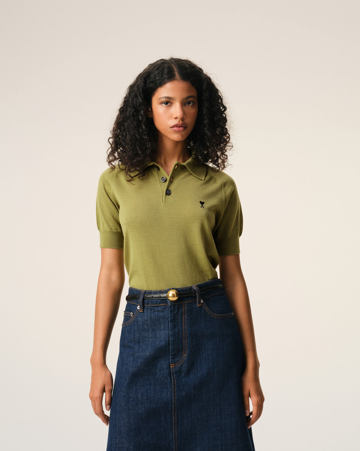 Green Wool Short Sleeves Polo