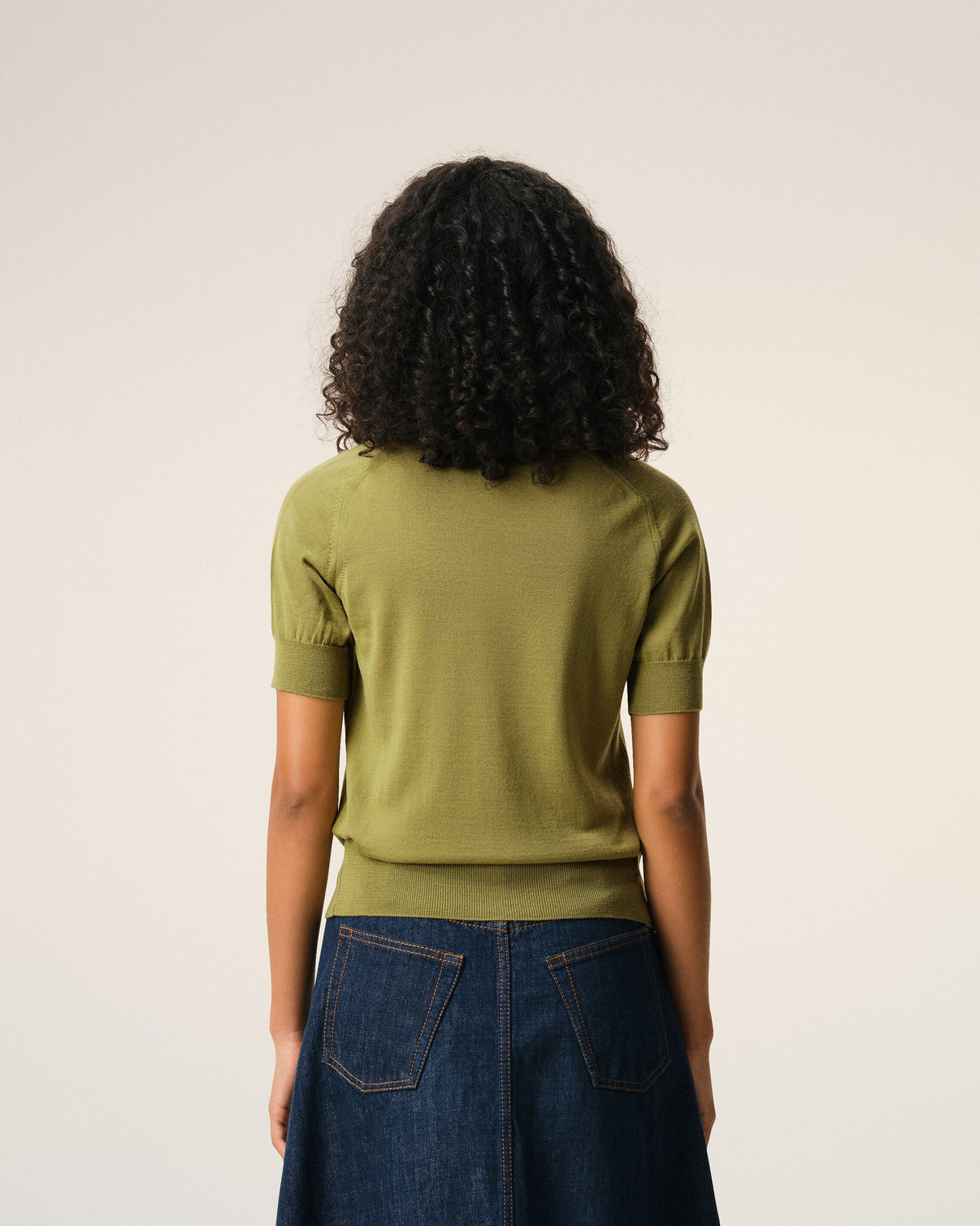 Green Wool Short Sleeves Polo