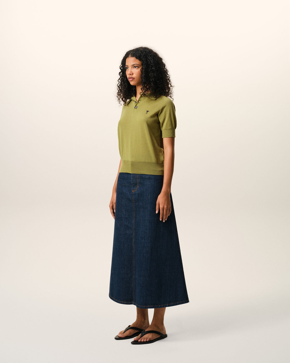 Green Wool Short Sleeves Polo