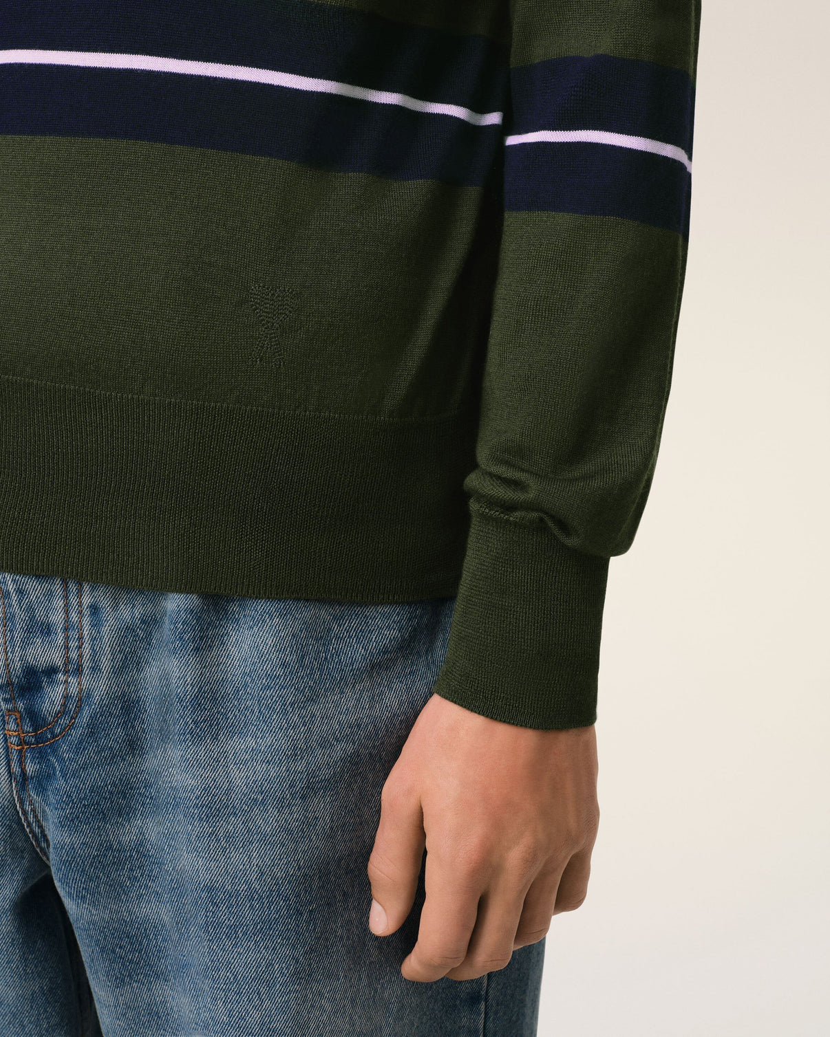 Green Wool Silk Tonal Striped Polo