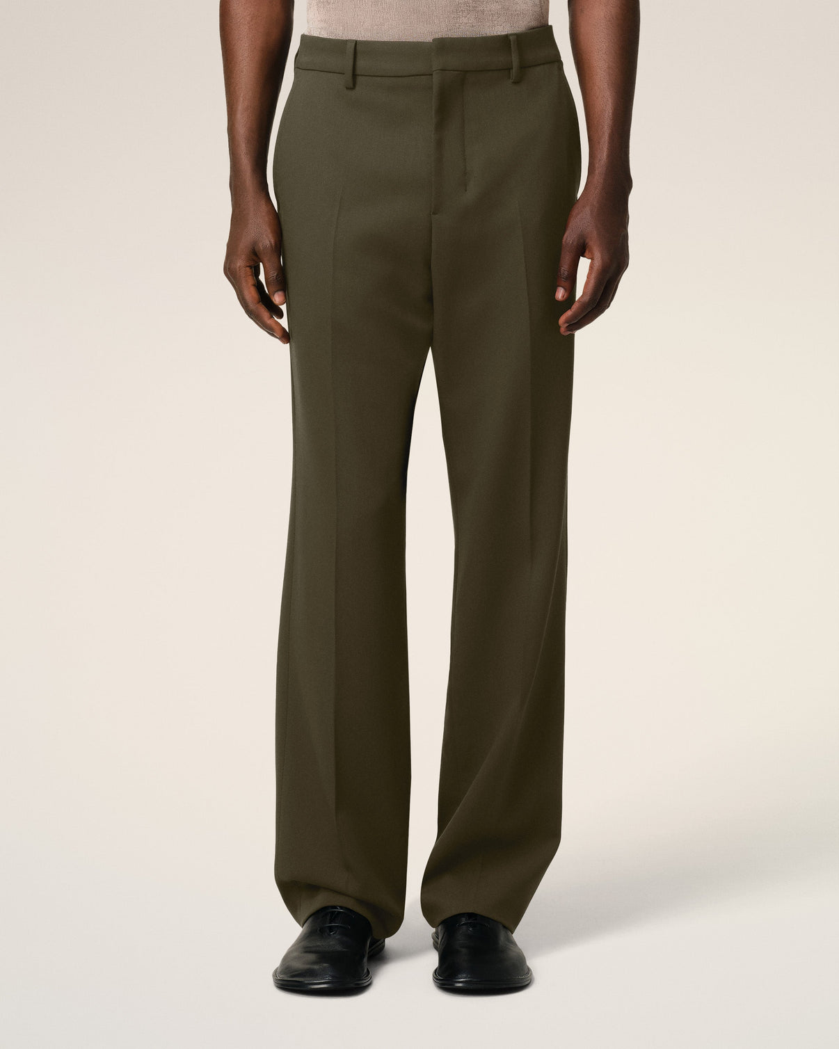 Green Wool Straight Fit Trousers