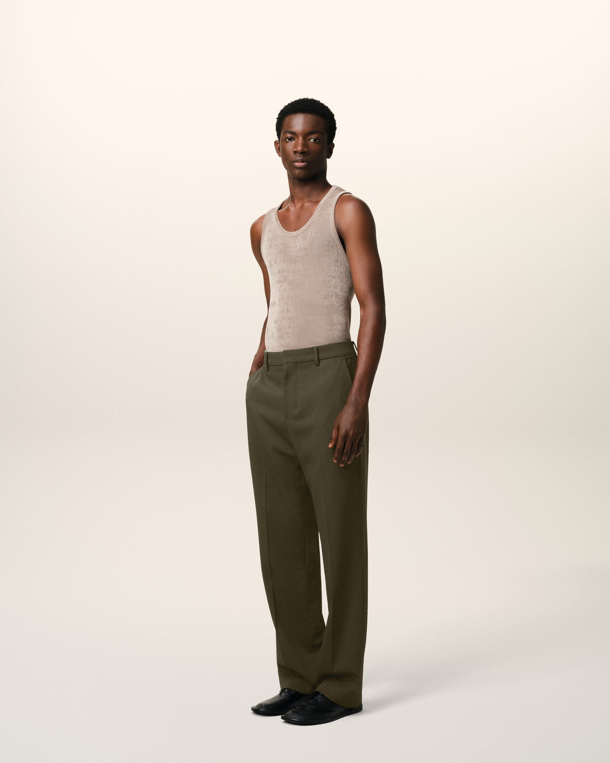 Green Wool Straight Fit Trousers