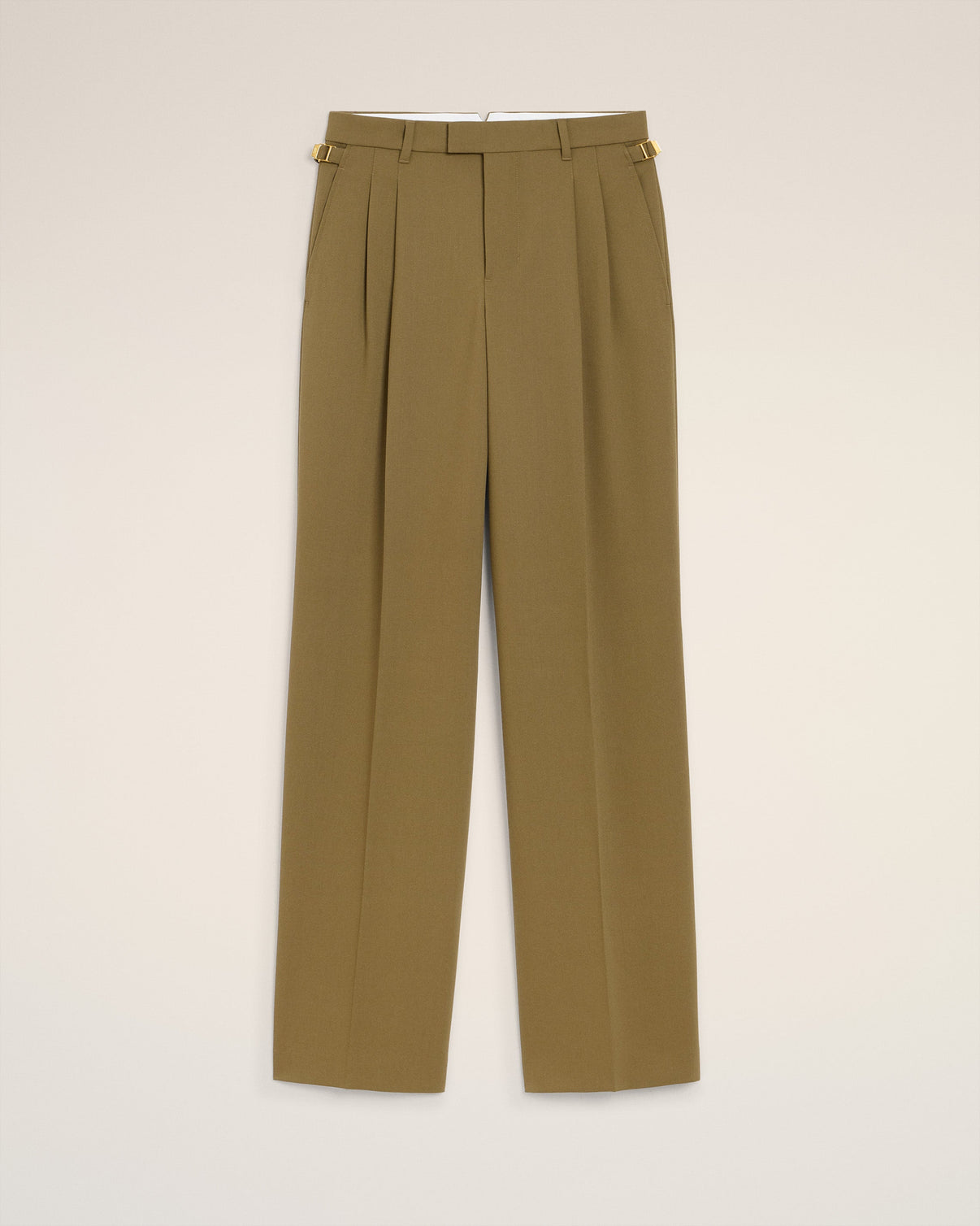 Green Wool Tabs Wide Trousers