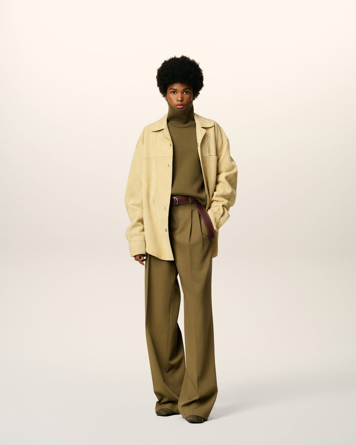 Green Wool Tabs Wide Trousers