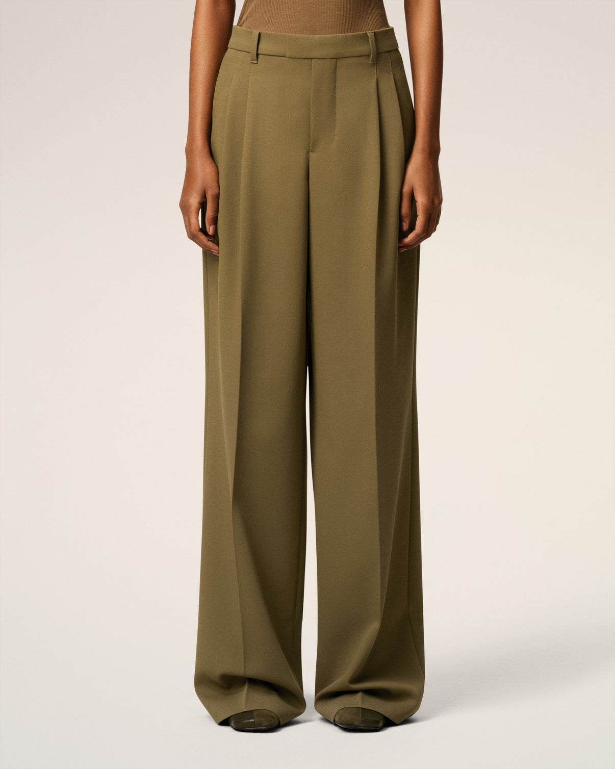 Green Wool Tabs Wide Trousers