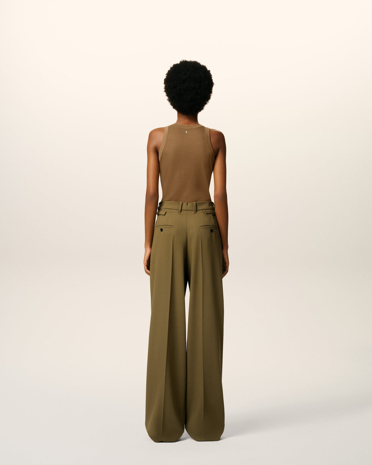 Green Wool Tabs Wide Trousers