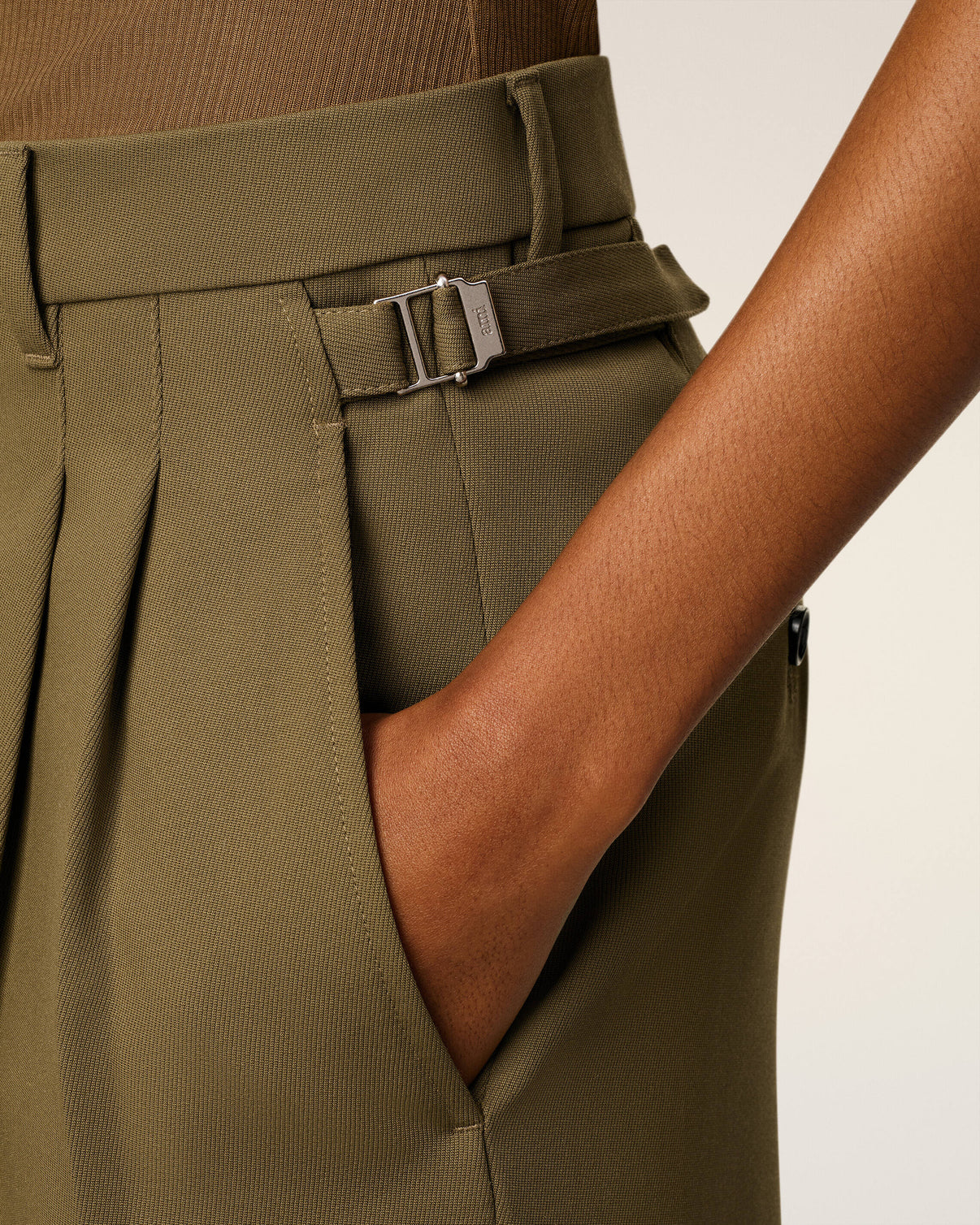 Green Wool Tabs Wide Trousers