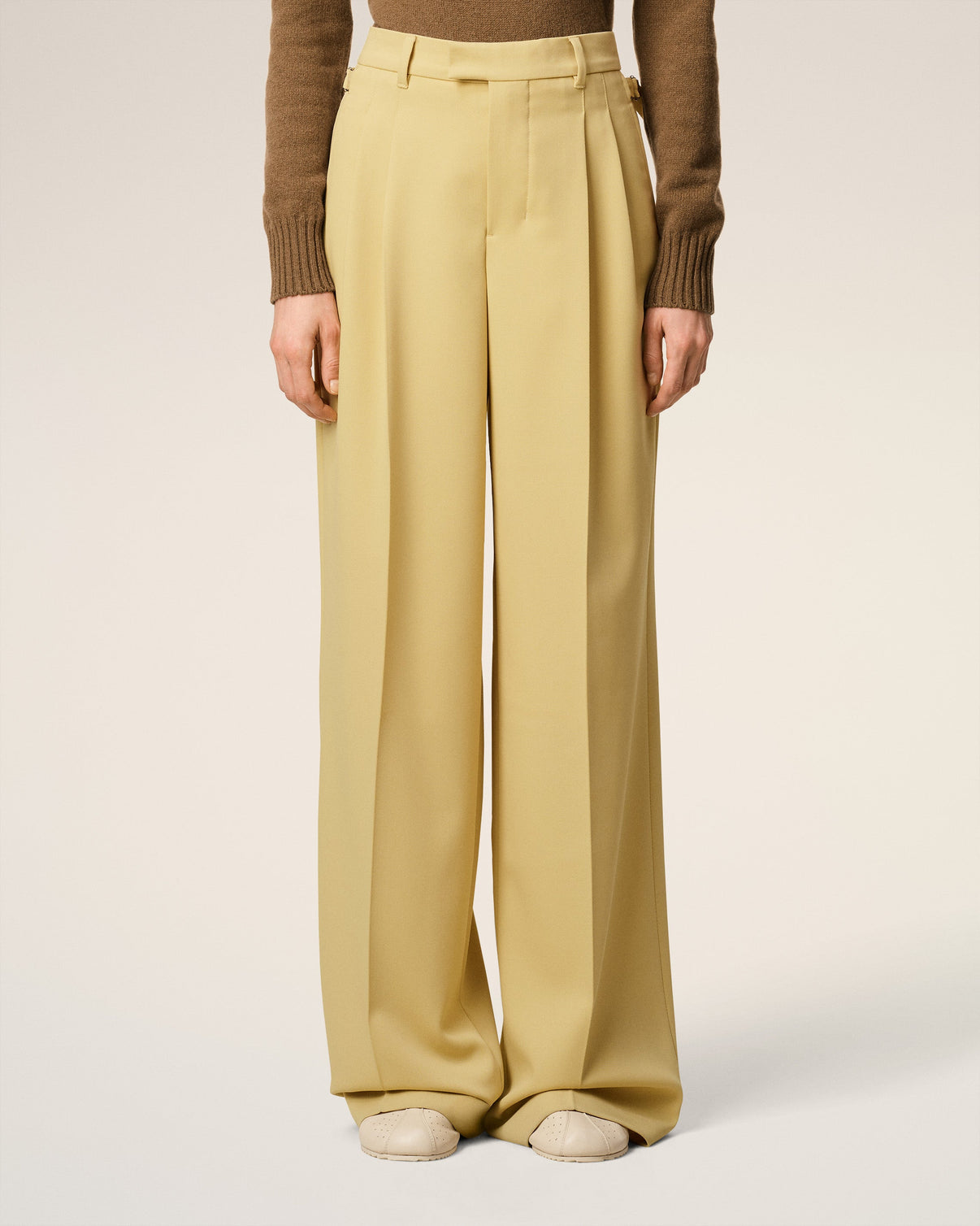 Green Wool Tabs Wide Trousers