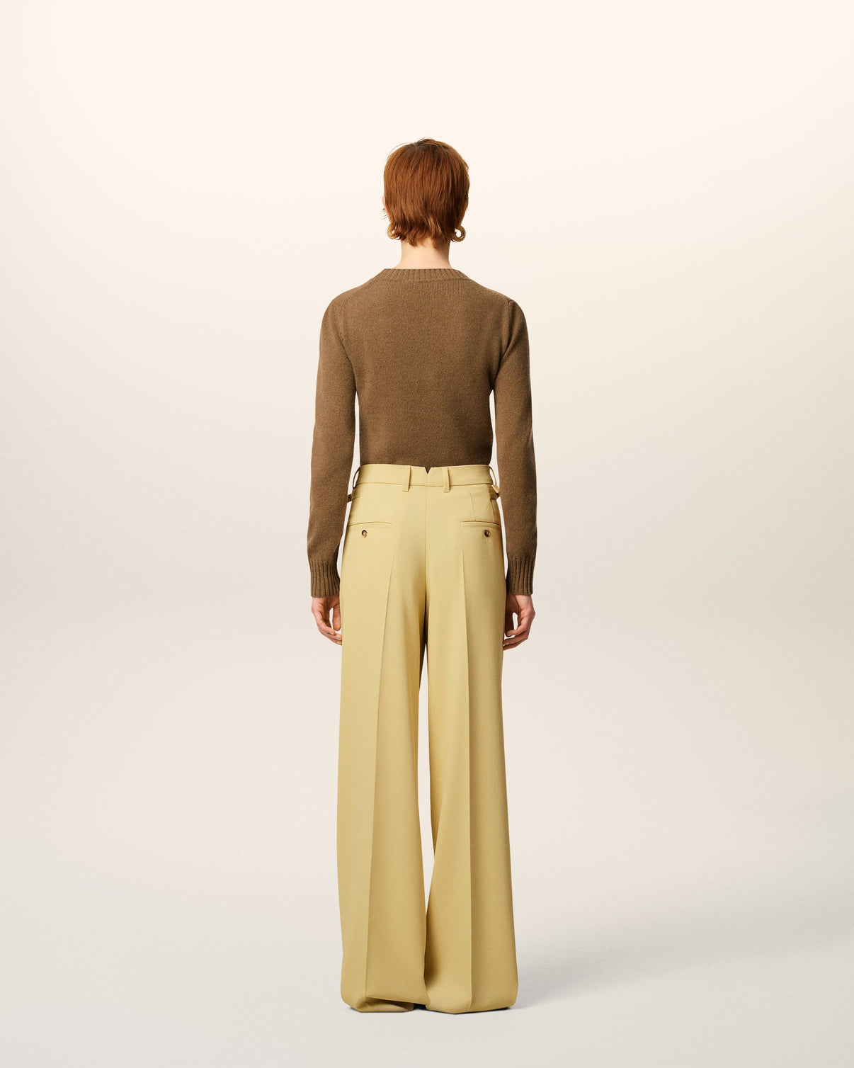 Green Wool Tabs Wide Trousers