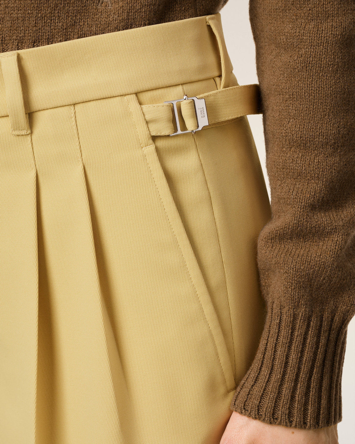 Green Wool Tabs Wide Trousers