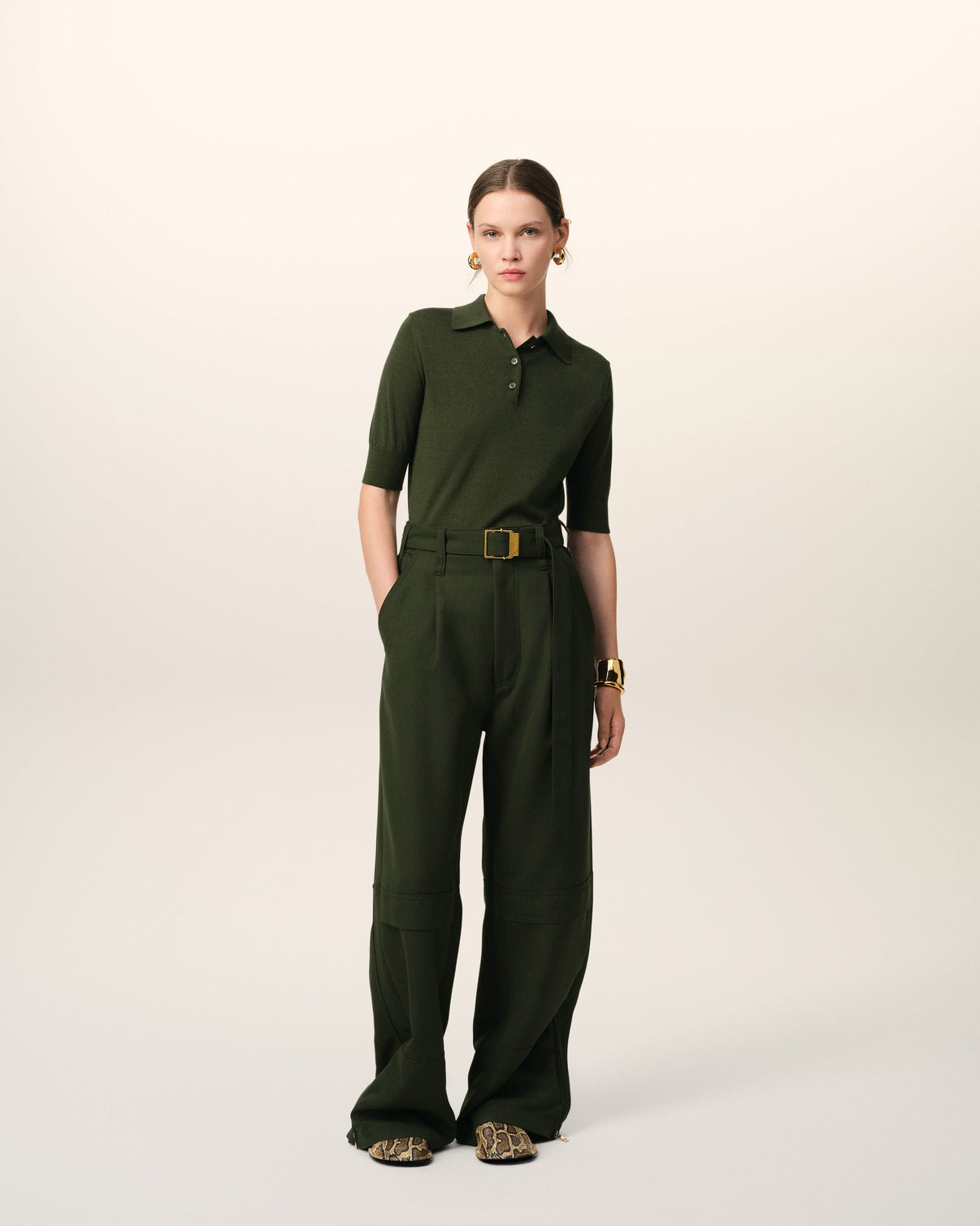 Green Wool Tonal Polo