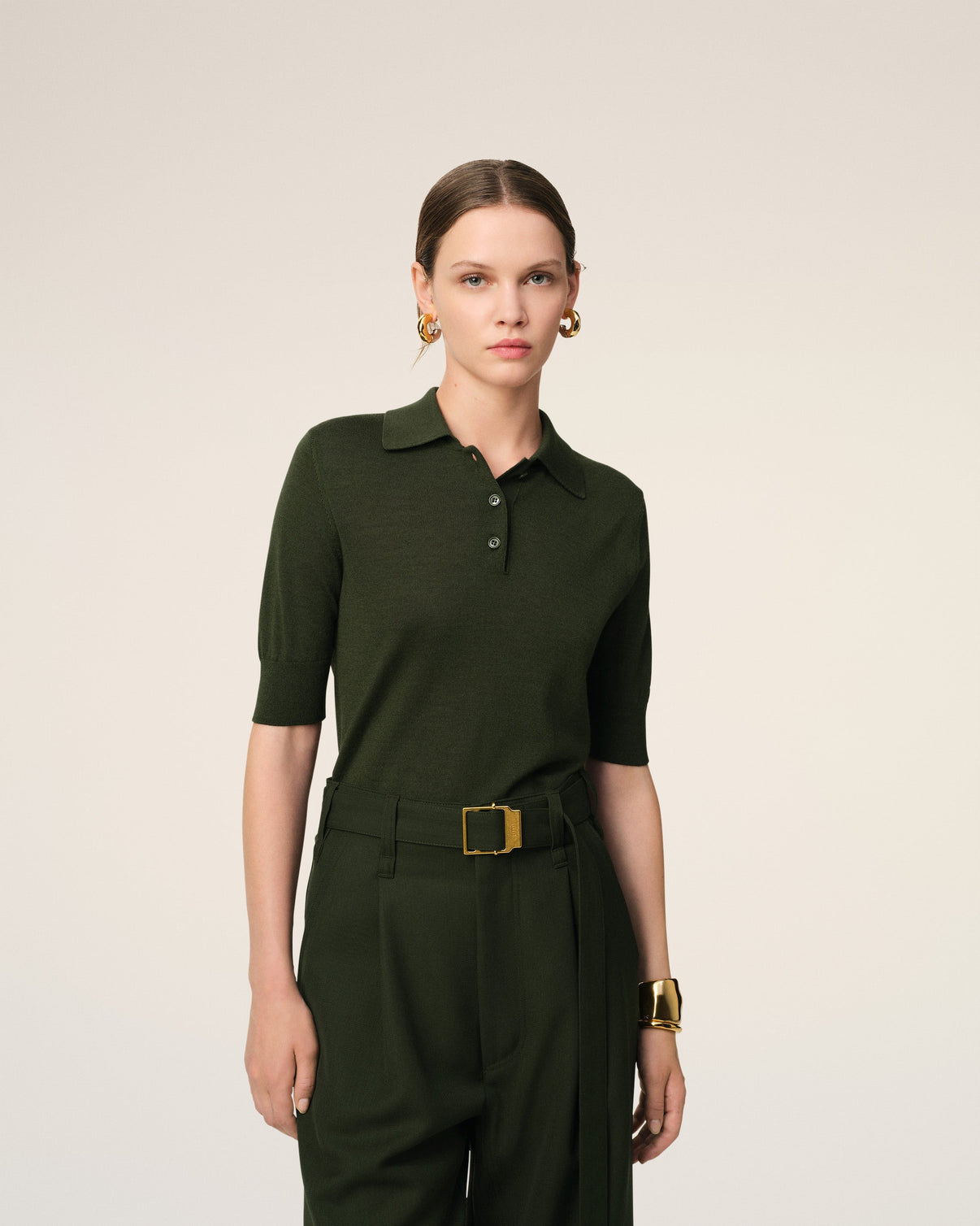 Green Wool Tonal Polo