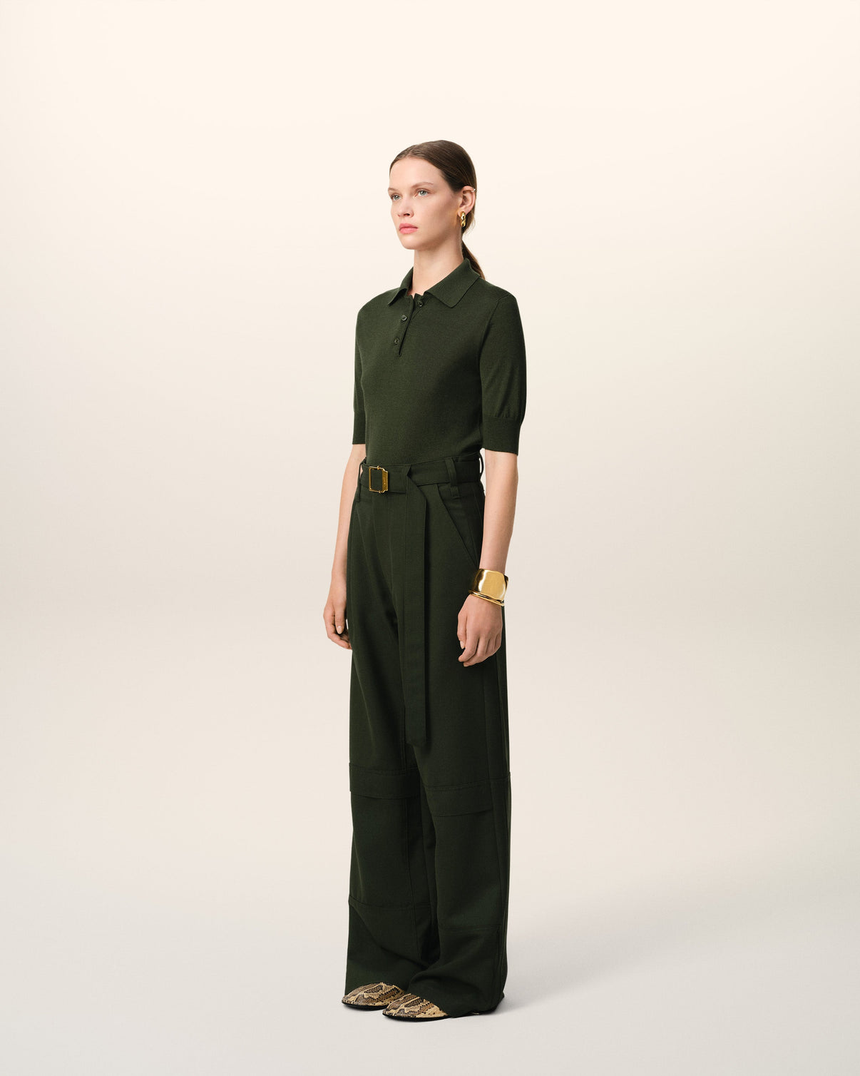 Green Wool Tonal Polo