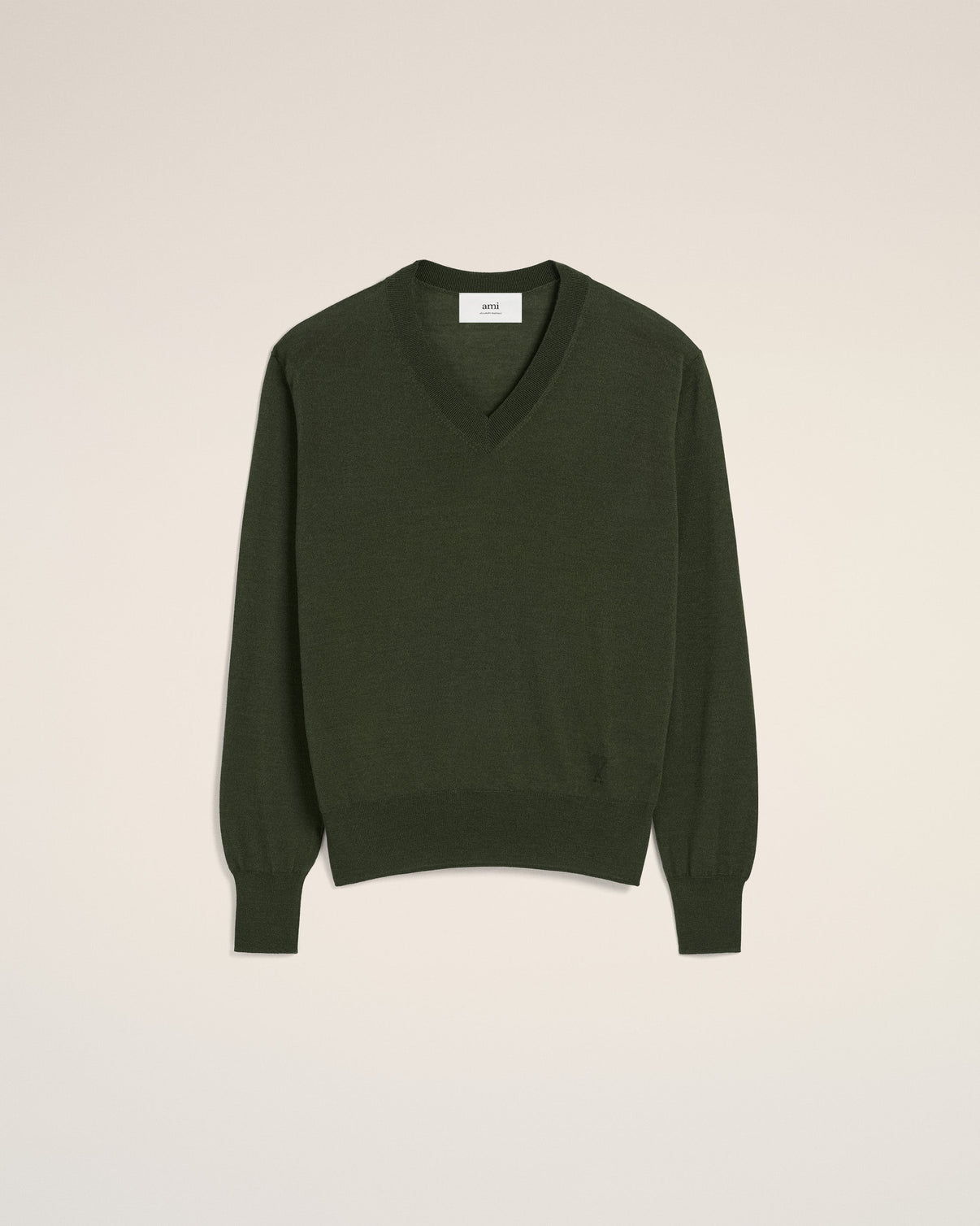 Green Wool Tonal V Neck Sweater