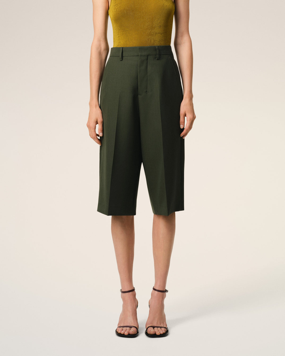Green Wool Wide Bermuda